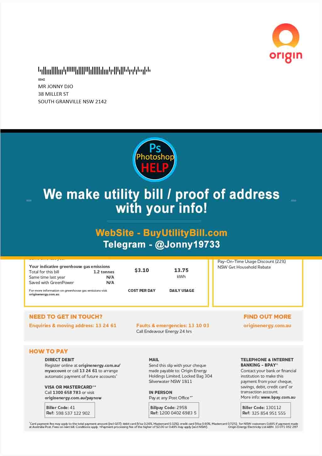 Australia Gas Fake Utility Bill Fake Utility bill
